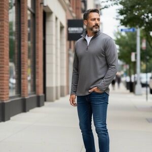 Men's Grey Quarter Zip Pullover- Tri-Mountain pullover sweatshirt XXL